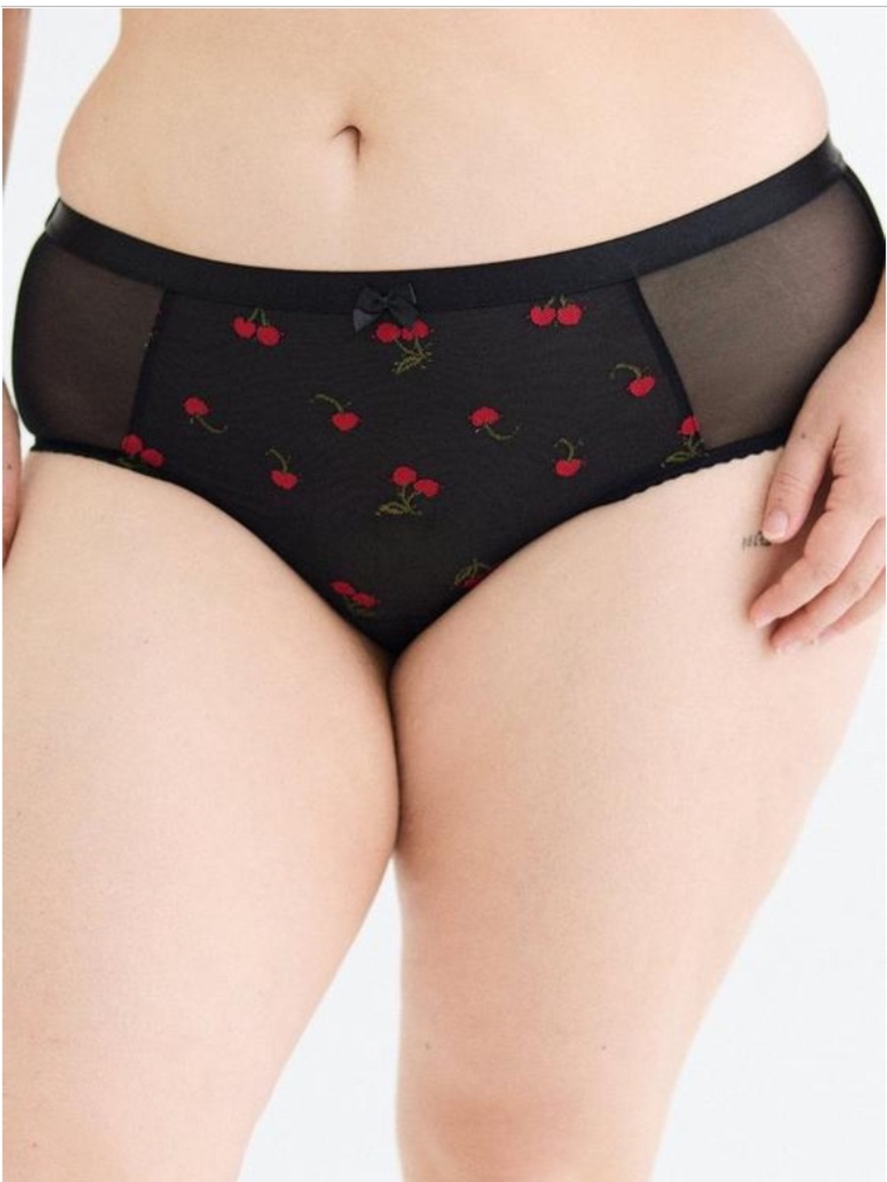 Torrid Mesh Mid-Rise Embroidered Cheeky Panty Size 1 Black Red Cherries NWT